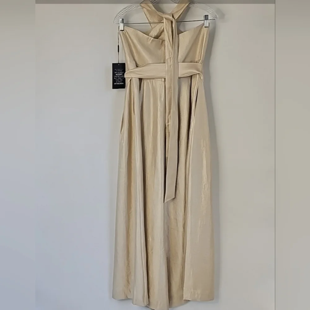 WHBM Champagne Gold Wide Leg Halter Jumpsuit wFront Pockets Cocktail Coquette - Picture 10 of 16